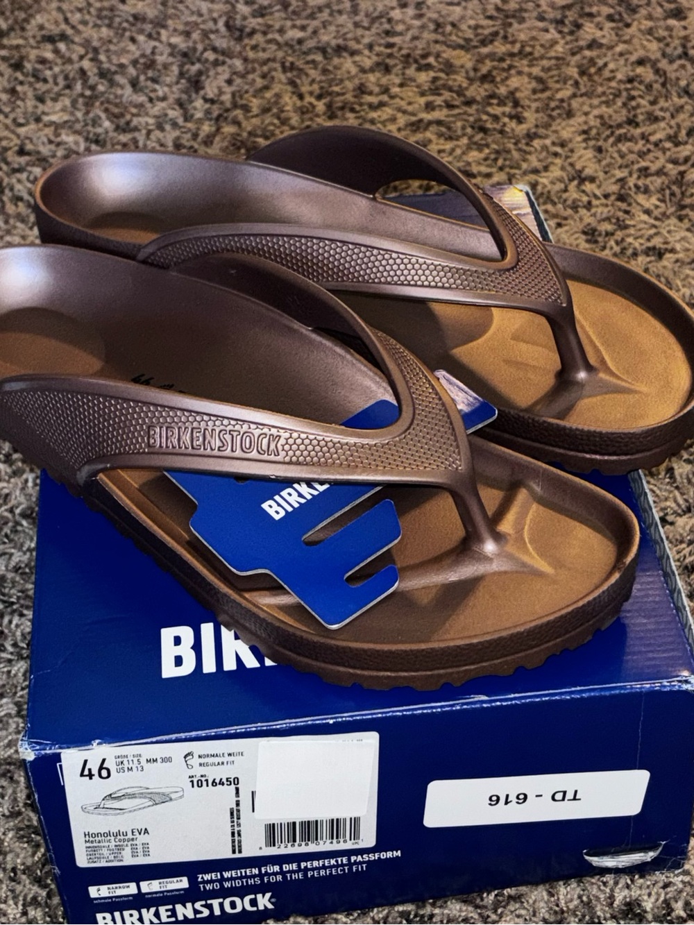 Birkenstock Honolulu EVA Metallic Copper Thong Sandals US 13 EU 46 New